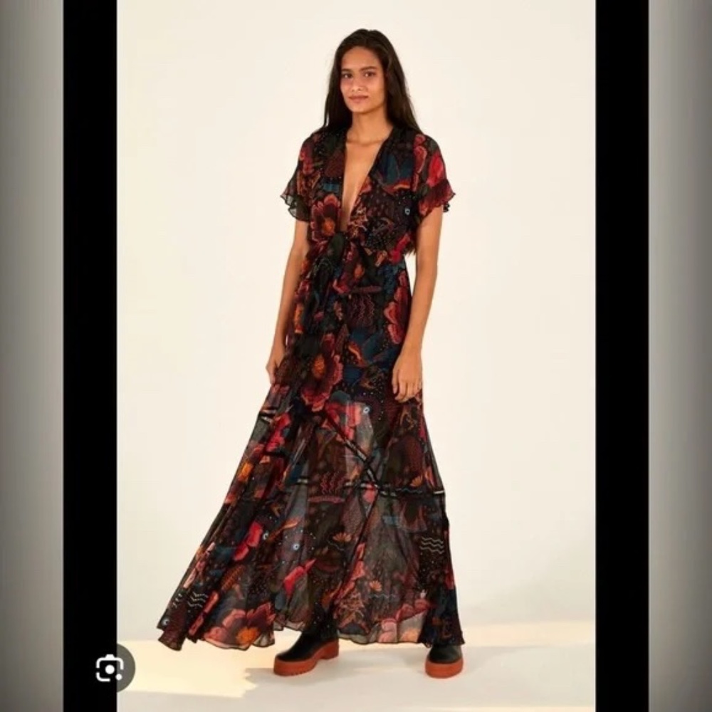 Farm Rio Black River Creatures Maxi Dress Size M